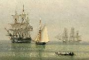John ward of hull Warships on a calm sea oil painting